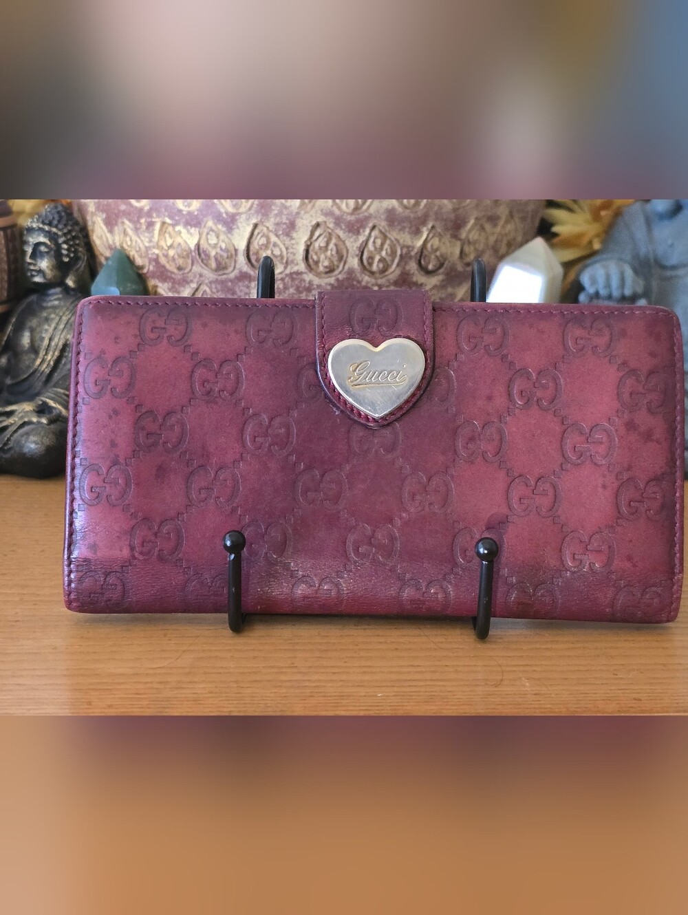 Gucci Leather Guissima Burgundy Long Wallet EUC